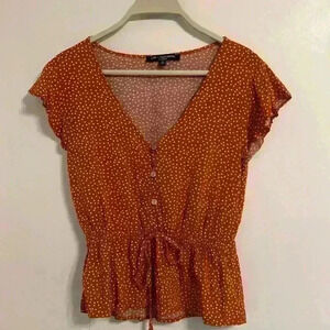 Orange polka dot fall blouse